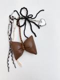 Mocha Bow & Heart Charm Keychain