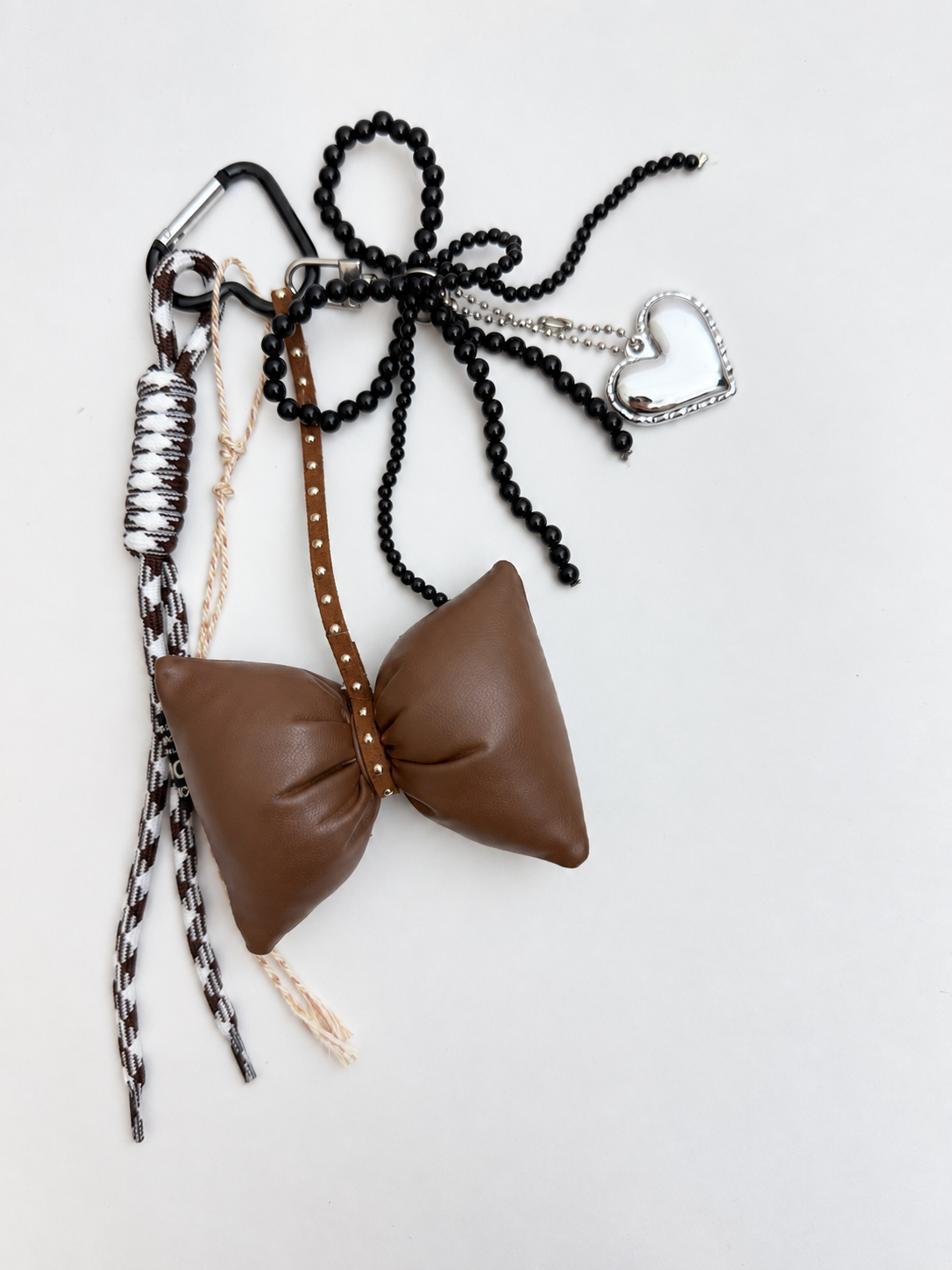 Mocha Bow & Heart Charm Keychain